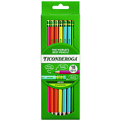 Ticonderoga Pre-Sharpened Pencil, 2.2 mm, HB (#2), Black Lead, Neon Assorted Barrel Colors, 18/Pack (X13018)