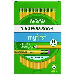 Ticonderoga My First Woodcase Pencil with Eraser, 3.6 mm, HB (#2), Black Lead, Yellow Barrel, 36/Pack (X33336)