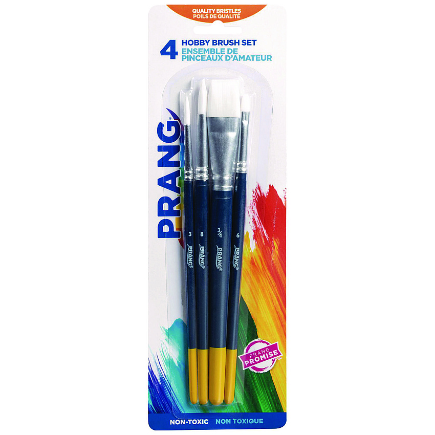 Prang Hobby Four-Brush Set, Assorted, Synthetic, Flat; Round, 4/pack (X94006)