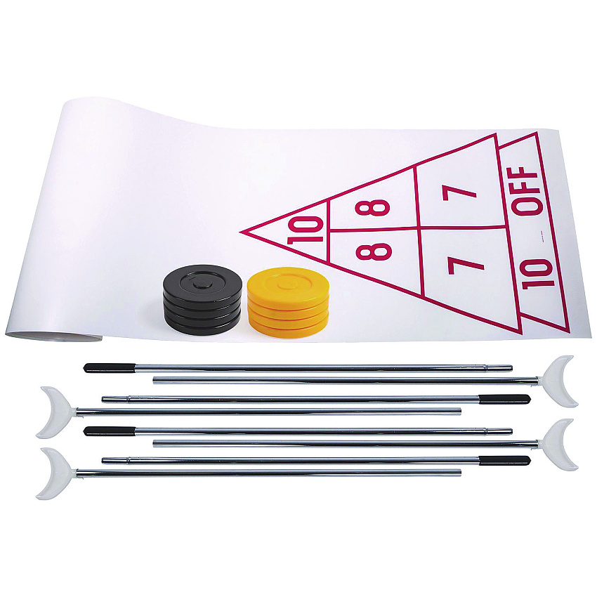 Champion Sports Blacktop Shuffleboard Set, (2) Two-Piece 51" Cues/(8) Discs/Sidewalk Chalk (SBA30)