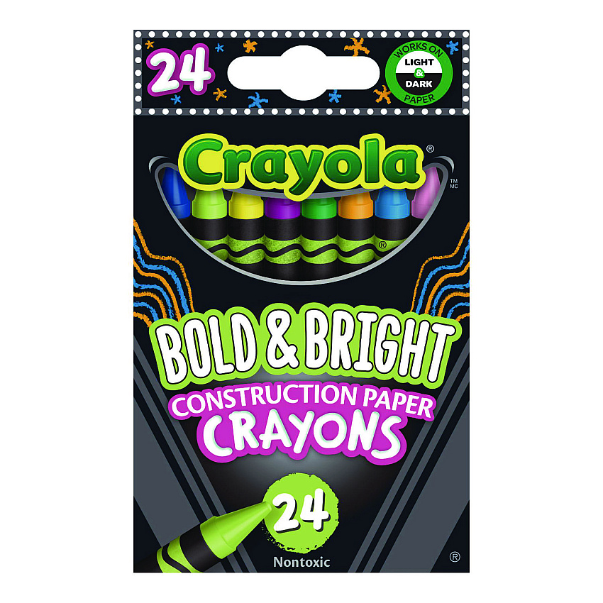 Crayola Bold and Bright Construction Paper Crayons, Assorted Colors, 24/Box (523463)