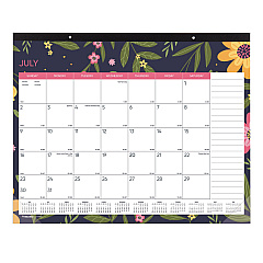 Blueline Spring Monthly Academic Desk Pad Calendar, Flora Artwork, 22 x 17, Black Binding, 18-Month (July to Dec): 2022 to 2023 (CA1716BD)