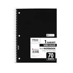 Mead Spiral Notebook, 3-Hole Punched, 1 Subject, Wide/Legal Rule, Randomly Assorted Covers, 10.5 x 7.5, 70 Sheets (05510)