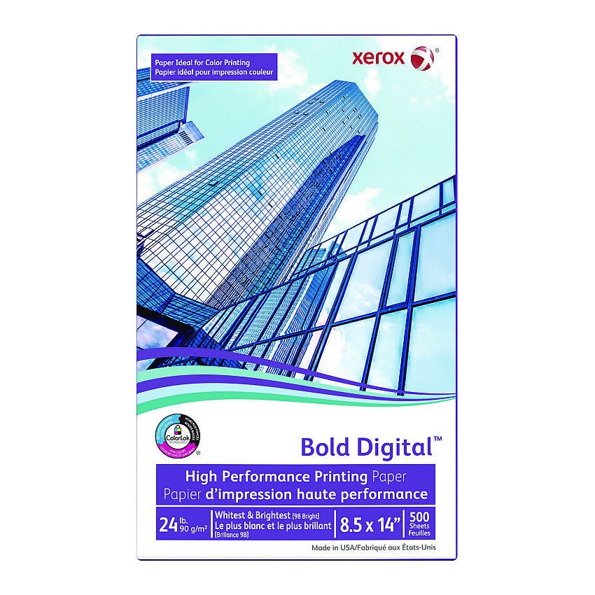 Xerox Bold Digital Printing Paper, 98 Bright, 24lb, 8.5 x 14, White, 500 Sheets/Ream, 8 Reams/Carton