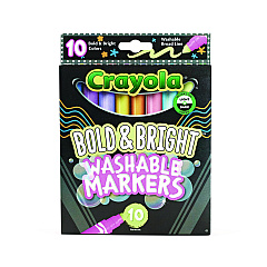 Crayola Bold and Bright Washable Markers, Broad Bullet Tip, Assorted Colors, 10/Box (587735)