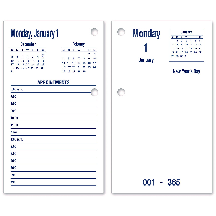 AbilityOne 7510016648796, SKILCRAFTDAYMAX Type II Calendar Pad, 6 x 3.5, White/Blue Sheets, 12-Month (Jan to Dec): 2025