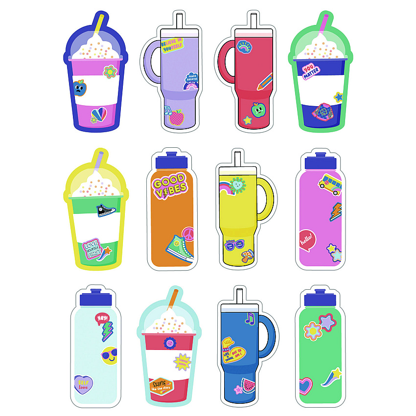 Carson-Dellosa Assorted Colorful Cut-Outs, We Stick Together Cups and Water Bottles, 36 Pieces (120651)