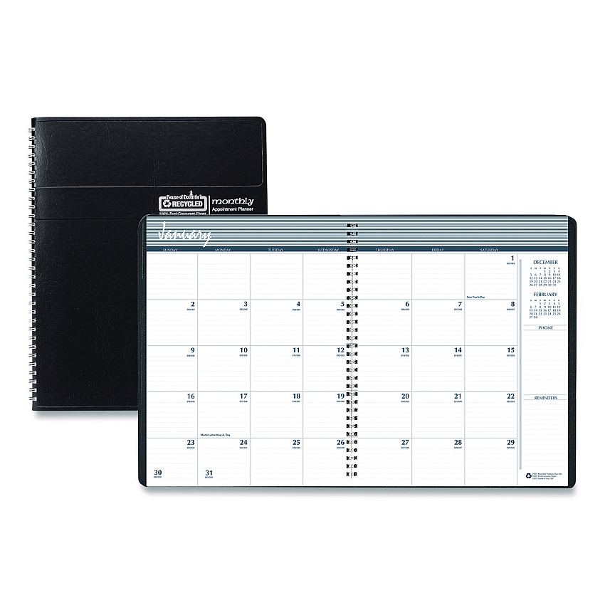 House of Doolittle 14-Month Recycled Ruled Monthly Planner, 8.75 x 6.78, Black Cover, 14-Month (Dec to Jan): 2022 to 2024 (262602)