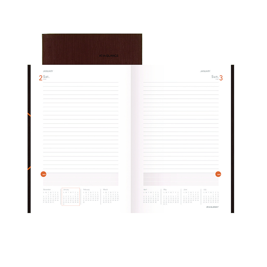 AT-A-GLANCE One-Day-Per-Page Planning Notebook, 9 x 6, Dark Brown/Orange Cover, 12-Month (Jan to Dec): 2023 (70620130)