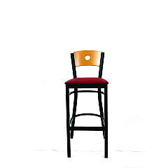 JMC Furniture Circle Series Barstool, Supports Up to 300 lb, 28.5" Seat Height, Burgundy Seat, Natural Back, Black Base (CRBBVBURD)