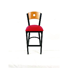 JMC Furniture Circle Series Barstool, Supports Up to 300 lb, 28.5" Seat Height, Red Seat, Natural Back, Black Base (CRBBVREDD)