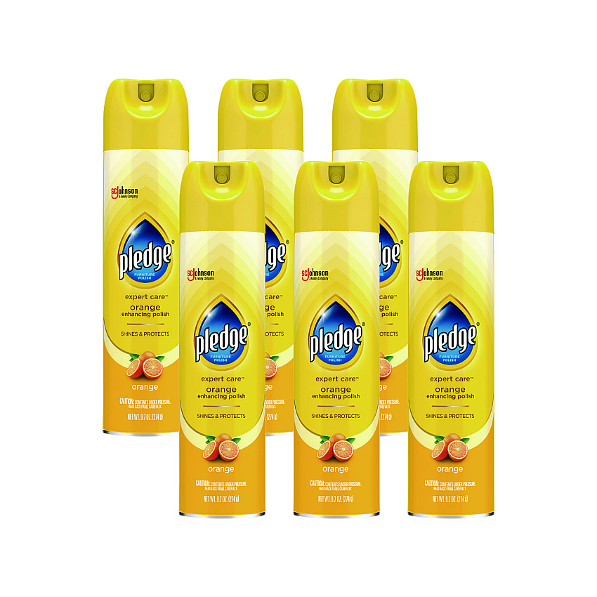 Pledge Furniture Polish, Orange, 9.7 oz Aerosol Spray, 6/Carton (336385)