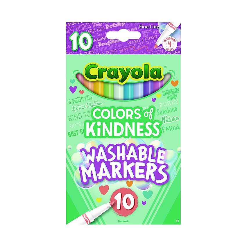 Crayola Colors of Kindness Fine Line Washable Markers, Fine Bullet Tip, Assorted Colors, 10/Box (587807)