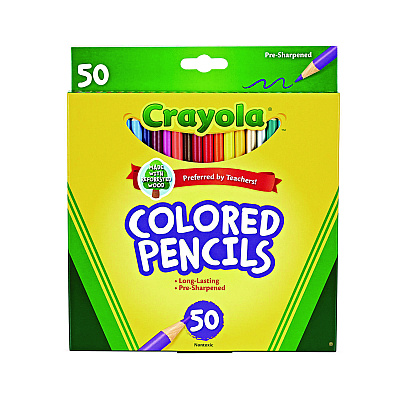 Crayola Long-Length Colored Pencil Set, 3.3 mm, 2B, Assorted Lead and Barrel Colors, 50/Box (684050)