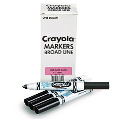 Crayola Broad Line Washable Markers, Broad Bullet Tip, Black, 12/Box (587800051)