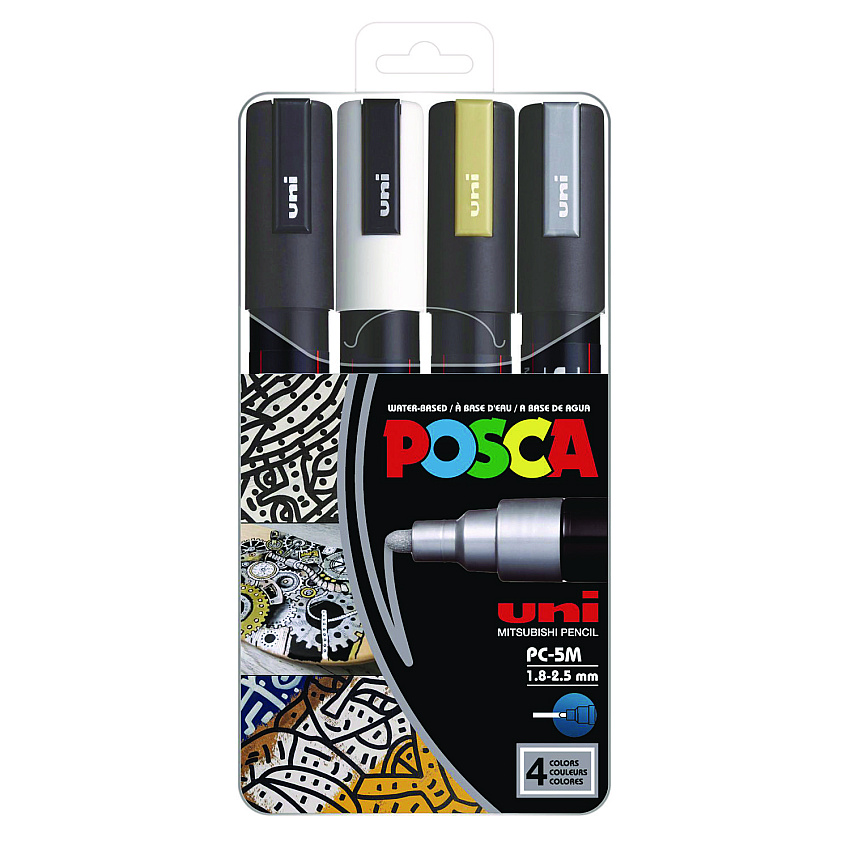 POSCA Permanent Specialty Marker, Medium Bullet Tip, Assorted Colors, 4/Set (PC5M4C)