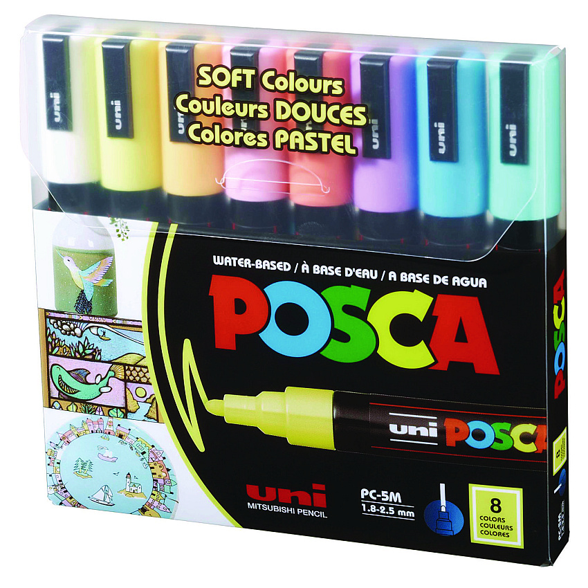 POSCA Permanent Specialty Marker, Medium Bullet Tip, 1.8 mm/2.5 mm, Assorted Colors, 8/Set (PC5M8CSFTCLR)