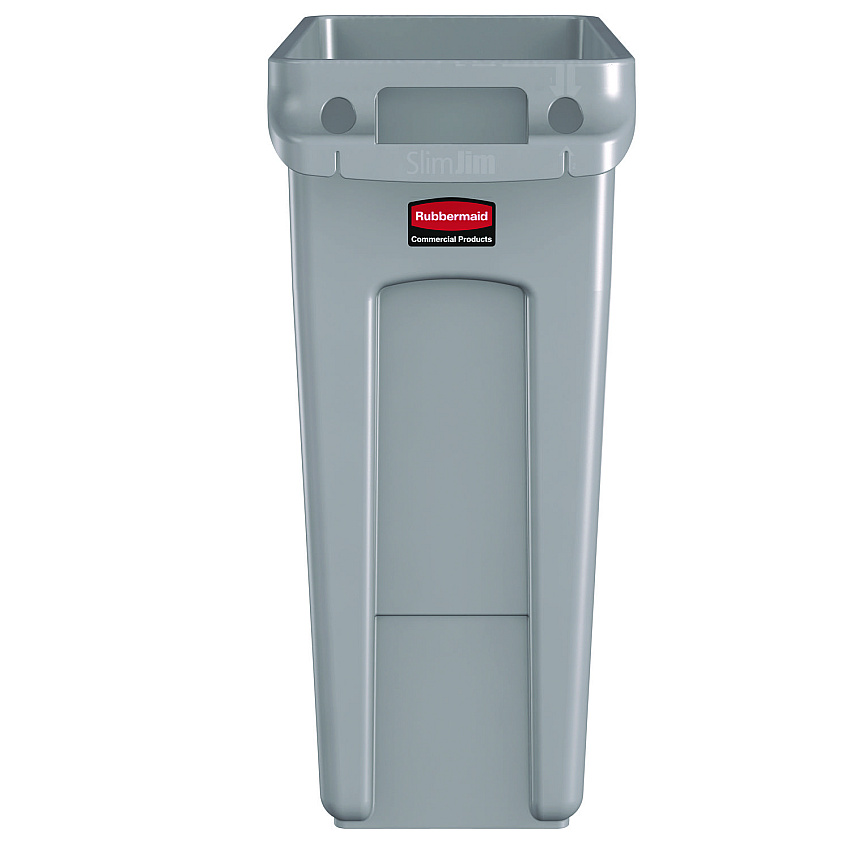 Rubbermaid Commercial Slim Jim Waste Container with Handles, Rectangular, Plastic, 15.9 gal, Light Gray (1971258)