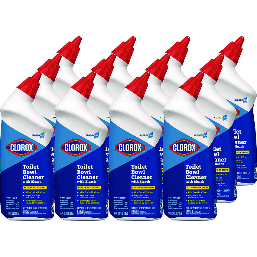 Clorox Toilet Bowl Cleaner with Bleach, Fresh Scent, 24 oz Bottle, 12/Carton (00031CT)