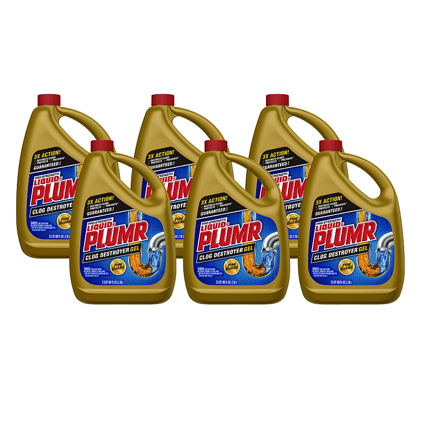 Liquid Plumr Clog Destroyer + PipeGuard, Gel, 80 oz, 6/Carton (00228CT)
