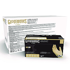 GloveWorks by AMMEX Extra Thick Latex Disposable Gloves, Powder-Free, Small, 6 mil Thick, 9.5" Long, Ivory, 100/Box, 10 Boxes/Carton (ILHD42100)