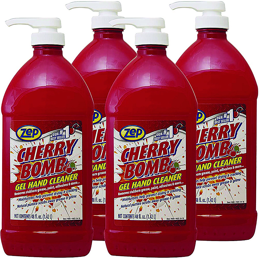 Zep Commercial Cherry Bomb Gel Hand Cleaner, Cherry Scent, 48 oz Pump Bottle, 4/Carton (ZUCBHC484CT)