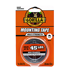Gorilla Max Strength Mounting Tape, Permanent, Holds Up to 45 lb (3 lbs per 4 in), 1 x 60, Black (112962)