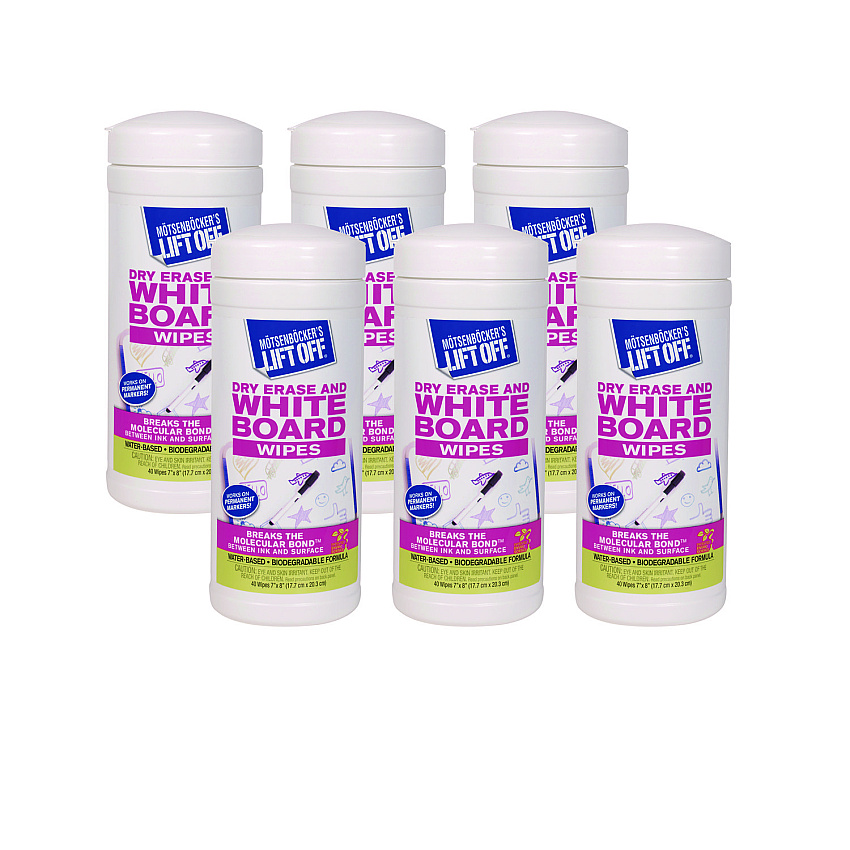 Motsenbocker's Lift-Off Dry Erase Cleaner Wipes, Cloth, 7 x 12, 40/Canister, 6 Canisters/Carton (42703CT)
