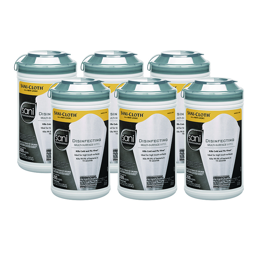 Sani Professional Disinfecting Multi-Surface Wipes, 7.5 x 5.38, 200/Canister, 6/Carton (P22884CT)