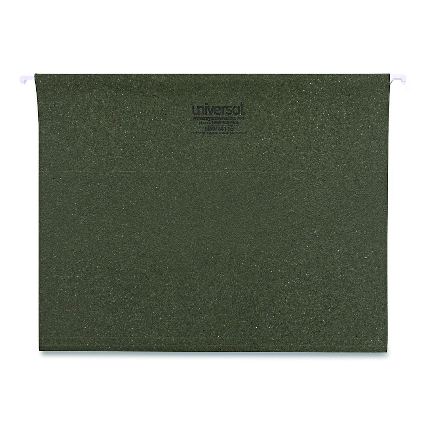 Universal Hanging File Folders, Letter Size, 1/5-Cut Tabs, Standard Green, 25/Box (UNV14115)