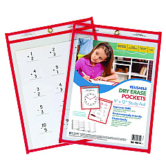 C-Line Reusable Dry Erase Pockets, 9 x 12, Neon Red, 30/Pack (40814)