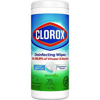 Clorox Disinfecting Wipes, 7 x 8, Fresh Scent, 35/Canister (01593EA)