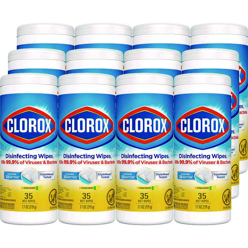 Clorox Disinfecting Wipes, 7 x 8, Crisp Lemon, 35/Canister, 12/Carton (01594CT)