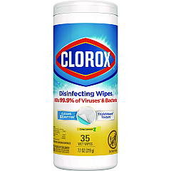 Clorox Disinfecting Wipes, 7 x 8, Crisp Lemon, 35/Canister (01594EA)