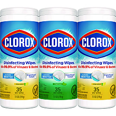 Clorox Disinfecting Wipes, 7 x 8, Fresh Scent/Citrus Blend, 35/Canister, 3/Pack (30112)