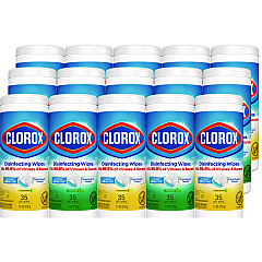 Clorox Disinfecting Wipes, 7 x 8, Fresh Scent/Citrus Blend, 35/Canister, 3/Pack, 5 Packs/Carton (30112CT)