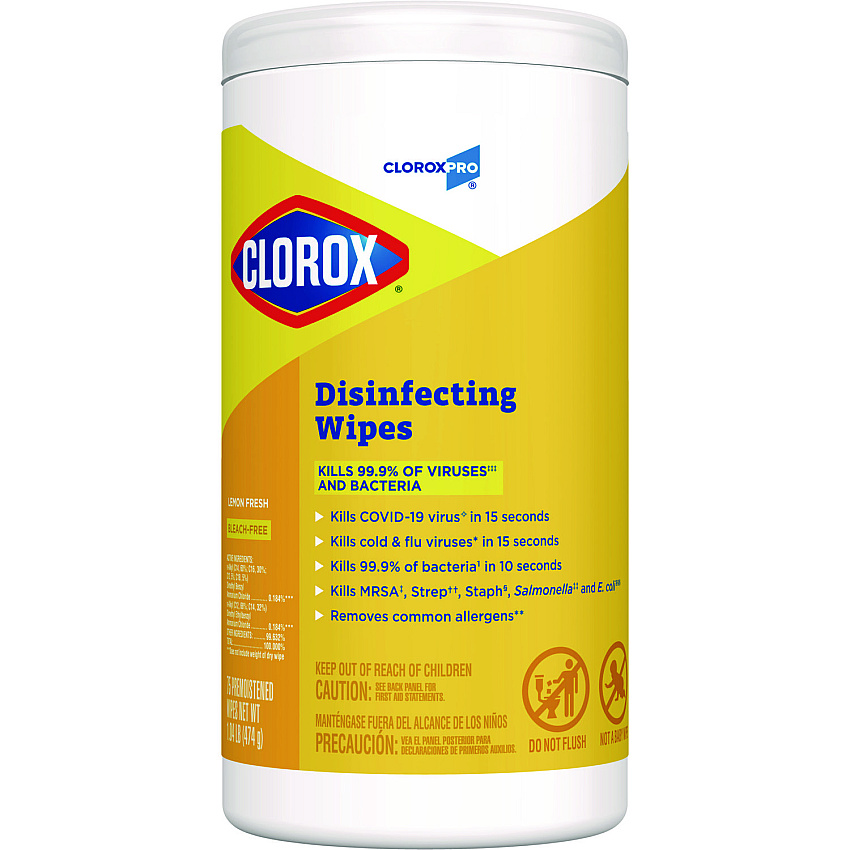 Clorox Disinfecting Wipes, 7 x 8, Lemon Fresh, 75/Canister (15948EA)