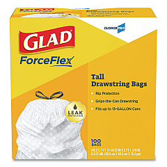 Glad Tall Kitchen Drawstring Trash Bags, 13 gal, 0.72 mil, 24" x 27.38", Gray, 100/Box (78526)