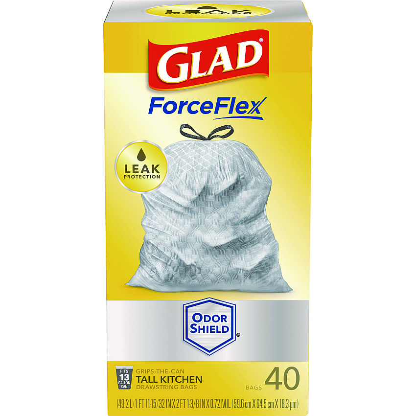 Glad Tall Kitchen Drawstring Trash Bags, 13 gal, 0.72 mil, 23.75" x 24.88", White, 240/Carton (79008)