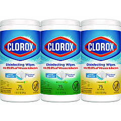 Clorox Disinfecting Wipes, 7 x 8, Fresh Scent/Citrus Blend, 75/Canister, 3/Pack (30208PK)