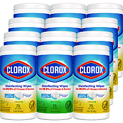 Clorox Disinfecting Wipes, 7 x 8, Fresh Scent/Citrus Blend, 75/Canister, 3/Pack, 4 Packs/Carton (30208)