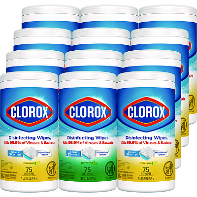 Clorox Disinfecting Wipes, 7 x 8, Fresh Scent/Citrus Blend, 75/Canister, 3/Pack, 4 Packs/Carton (30208)
