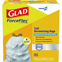 Glad ForceFlex Tall Kitchen Drawstring Trash Bags, 13 gal, 0.72 mil, 23.75" x 24.88", Gray, 100/Box (70427)