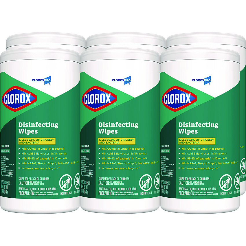 Clorox Disinfecting Wipes, 7 x 8, Fresh Scent, 75/Canister, 6/Carton (15949CT)