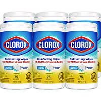 Clorox Disinfecting Wipes, 7 x 7.75, Crisp Lemon, 75/Canister, 6 Canisters/Carton (01628)