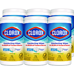 Clorox Disinfecting Wipes, 7 x 7.75, Crisp Lemon, 75/Canister, 6 Canisters/Carton (01628)