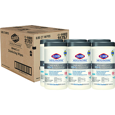 Clorox Healthcare VersaSure Cleaner Disinfectant Wipes, 1-Ply, 6.75 x 8, White, 85/Canister, 6 Canisters/Carton (31757)