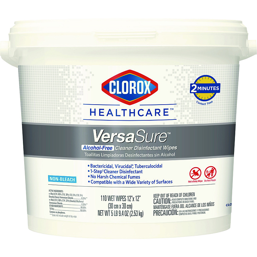Clorox Healthcare VersaSure Cleaner Disinfectant Wipes, 1-Ply, 12 x 12, White, 110/Bucket (31759EA)