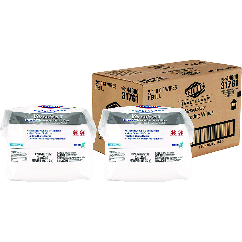 Clorox Healthcare VersaSure Cleaner Disinfectant Wipes, 1-Ply, 12 x 12, White, 110/Pouch, 2/Carton (31761)