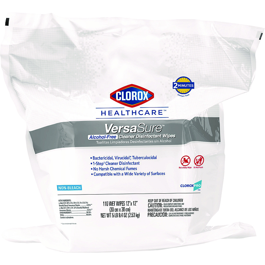 Clorox Healthcare VersaSure Cleaner Disinfectant Wipes, 1-Ply, 12 x 12, White, 110/Pouch (31761EA)